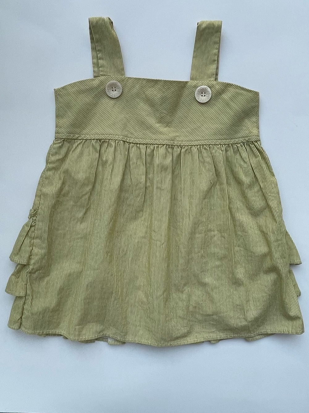 Persnickety 3T Girls Green Dress With Button Straps — Boutique